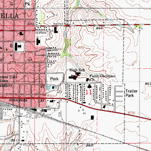 Topographic Map of Pella High School, IA