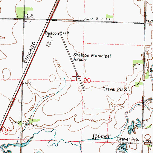 Topographic Map of Sheldon Regional Airport, IA
