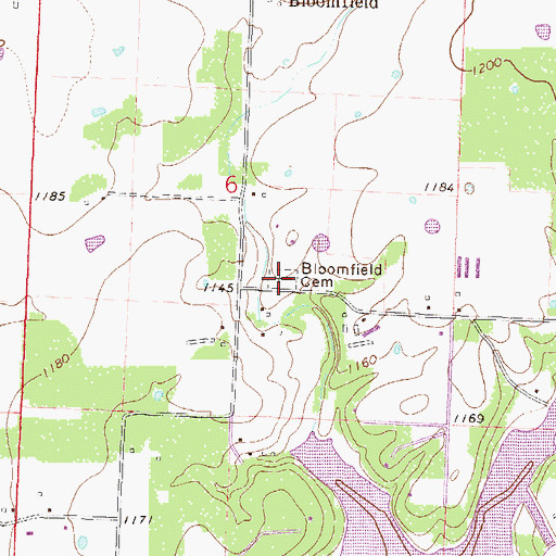 Topographic Map of Bloomfield Cemetery, AR