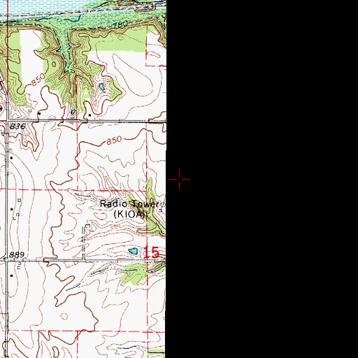 Topographic Map of KIOA-AM (Des Moines), IA