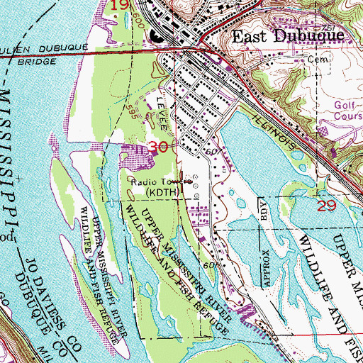 Topographic Map of KDTH-AM (Dubuque), IA