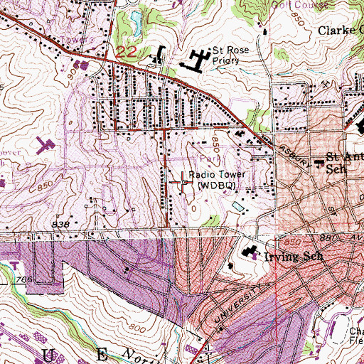 Topographic Map of WDBQ-AM (Dubuque), IA