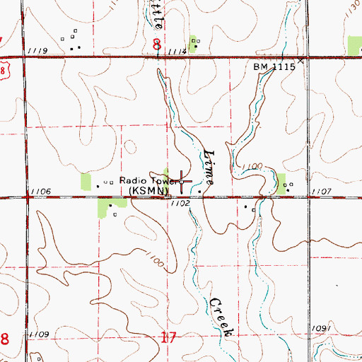 Topographic Map of KRNI-AM (Mason City), IA