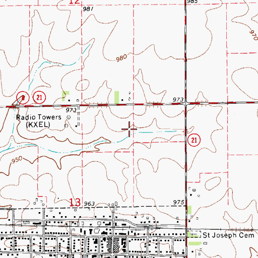 Topographic Map of KXEL-AM (Waterloo), IA