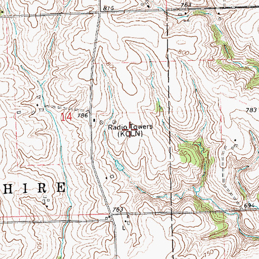 Topographic Map of KCLN-FM (Clinton), IA