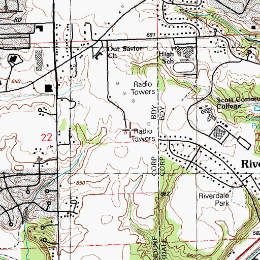 Topographic Map of KUUL-FM (Davenport), IA