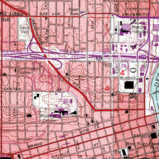 Topographic Map of KUCB-FM (Des Moines), IA