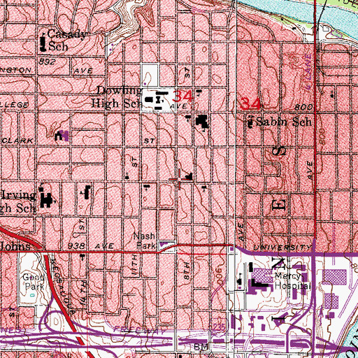 Topographic Map of KUCB-FM (Des Moines), IA