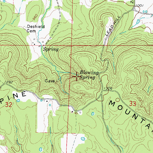 Topographic Map of Blowing Spring, AR