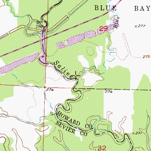 Topographic Map of Blue Bayou, AR