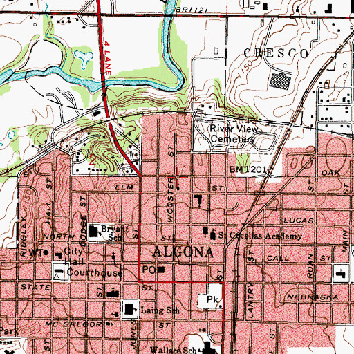 Topographic Map of City of Algona, IA