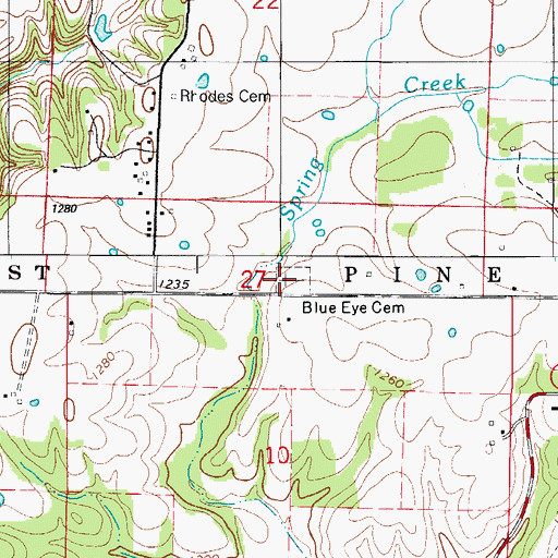 Topographic Map of Blue Eye Cemetery, MO