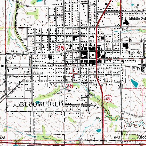 Topographic Map of City of Bloomfield, IA