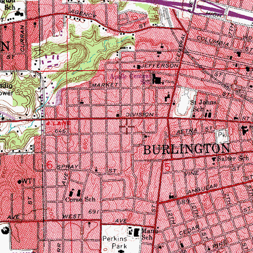Topographic Map of Township of Burlington, IA
