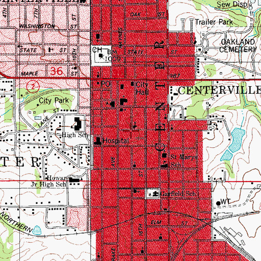 Topographic Map of City of Centerville, IA