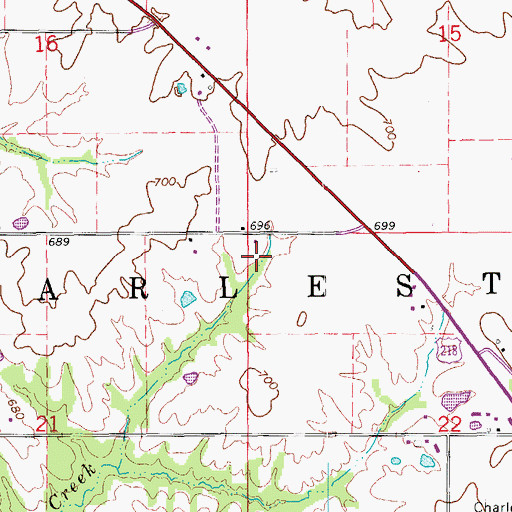 Topographic Map of Township of Charleston, IA
