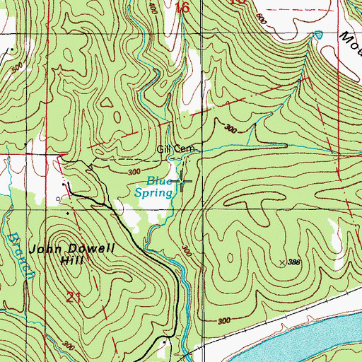 Topographic Map of Blue Spring, AR