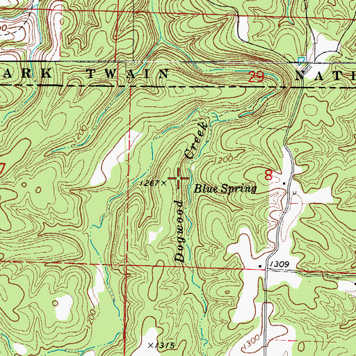 Topographic Map of Blue Spring, AR