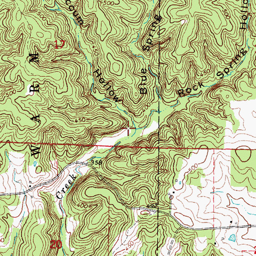 Topographic Map of Blue Spring Hollow, AR