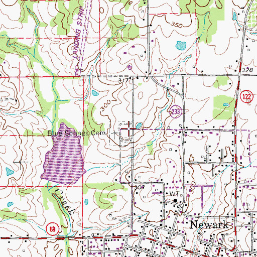 Topographic Map of Blue Springs Cemetery, AR