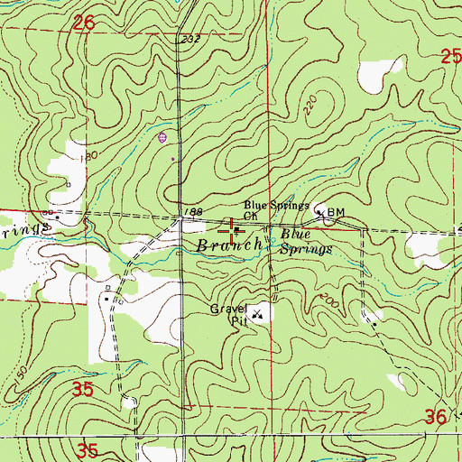 Topographic Map of Blue Springs Church, AR