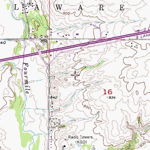 Topographic Map of Township of Delaware, IA