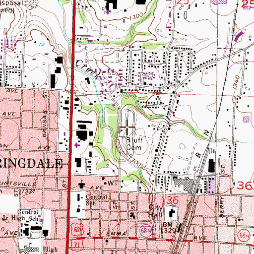 Topographic Map of Bluff Cemetery, AR