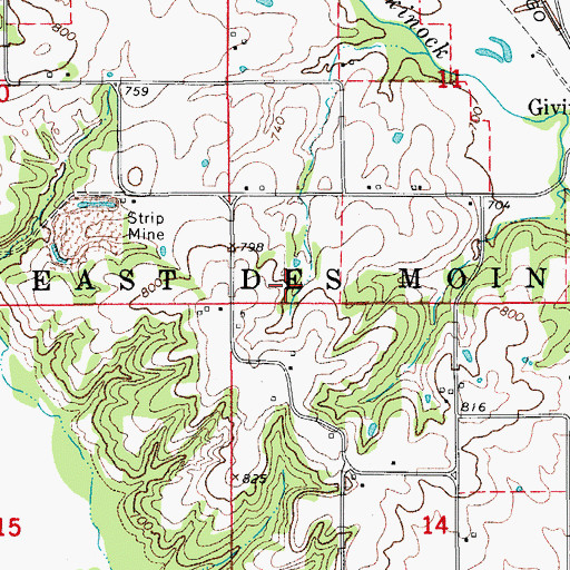 Topographic Map of Township of East Des Moines, IA