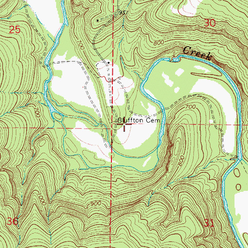 Topographic Map of Bluffton Cemetery, AR