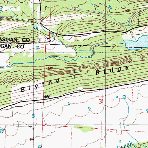 Topographic Map of Blythe Ridge, AR