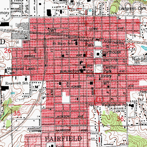 Topographic Map of City of Fairfield, IA