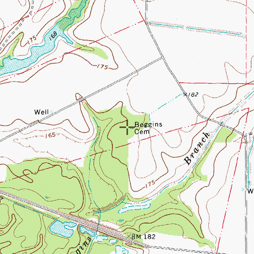 Topographic Map of Boggins Cemetery, AR