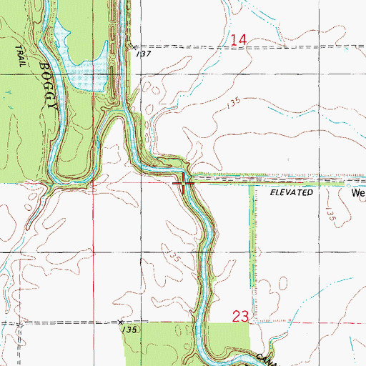 Topographic Map of Boggy Bayou, AR