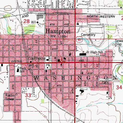 Topographic Map of City of Hampton, IA