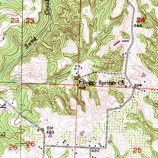 Topographic Map of Boggy Springs Church, AR