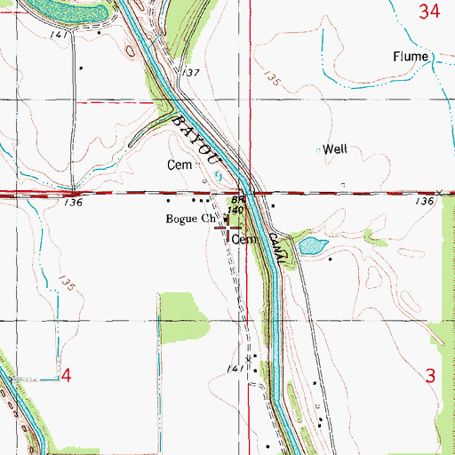 Topographic Map of Bogue Church, AR