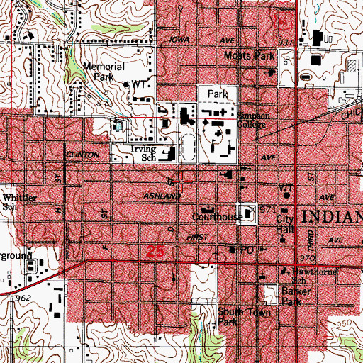 Topographic Map of City of Indianola, IA