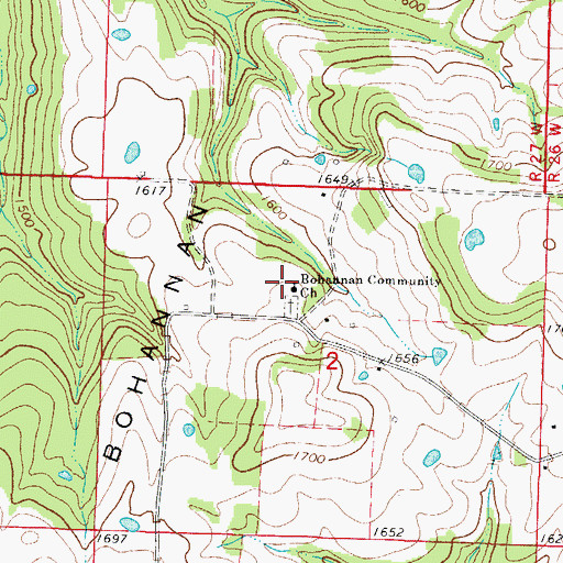 Topographic Map of Bohannan Community Church, AR