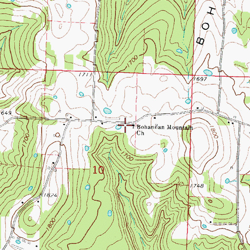 Topographic Map of Bohannan Mountain Church, AR