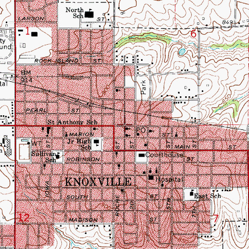 Topographic Map of Township of Knoxville, IA
