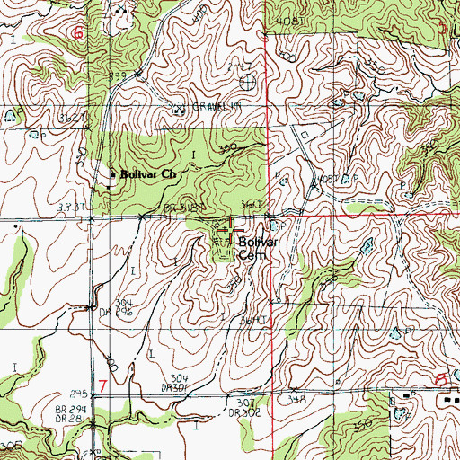Topographic Map of Bolivar Cemetery, AR