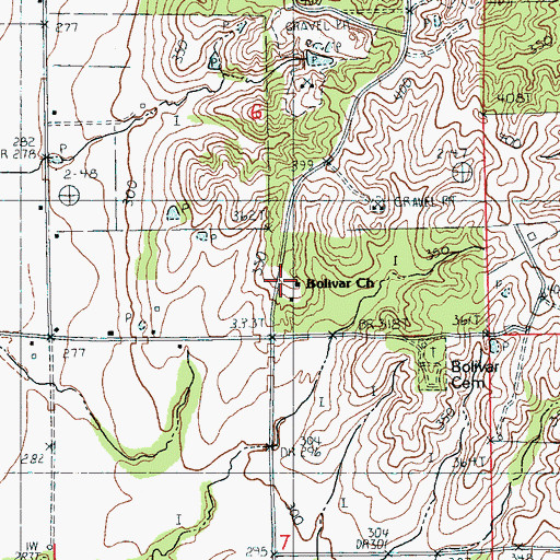 Topographic Map of Bolivar Church, AR