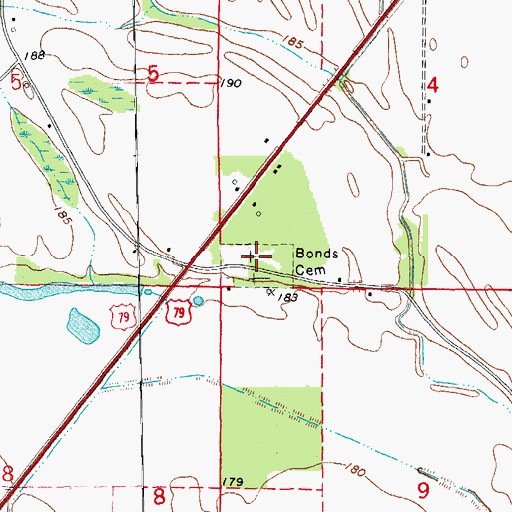 Topographic Map of Bonds Cemetery, AR