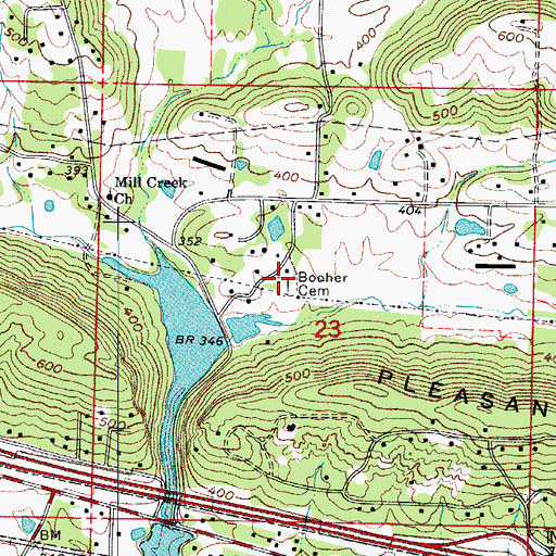 Topographic Map of Booher Cemetery, AR