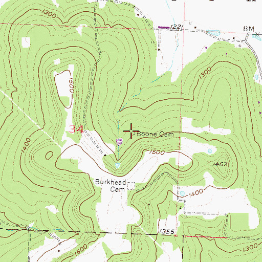 Topographic Map of Boone Cemetery, AR