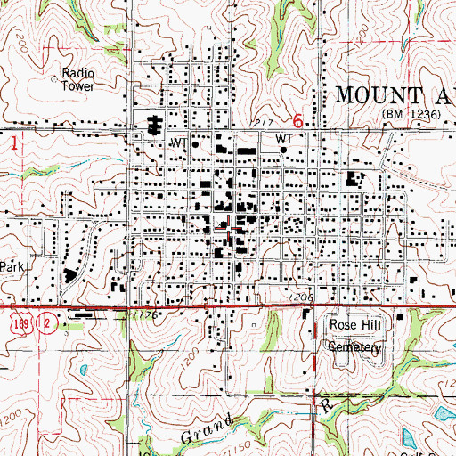 Topographic Map of City of Mount Ayr, IA