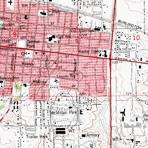 Topographic Map of City of Mount Pleasant, IA