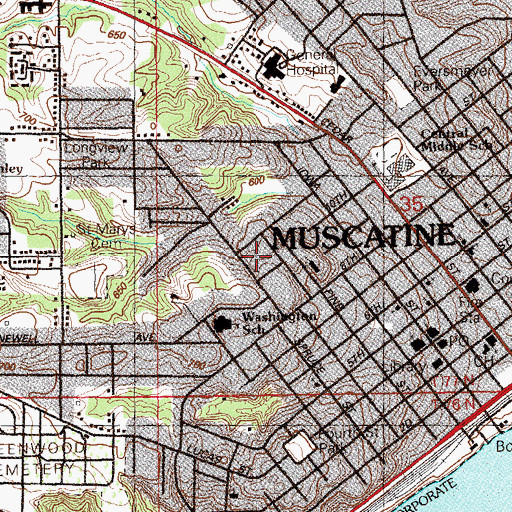 Topographic Map of Township of Muscatine (historical), IA