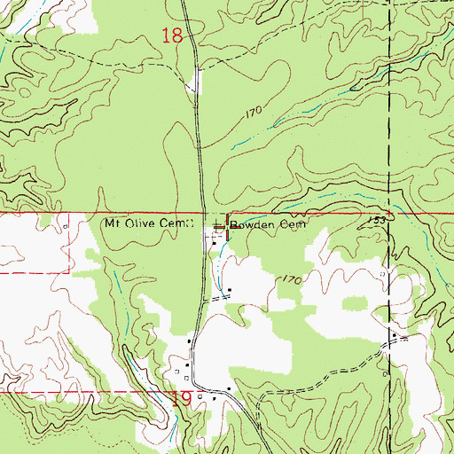 Topographic Map of Bowden Cemetery, AR