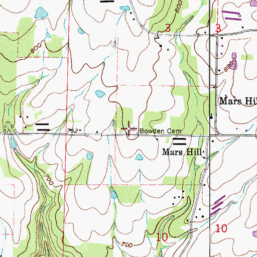 Topographic Map of Bowden Cemetery, AR